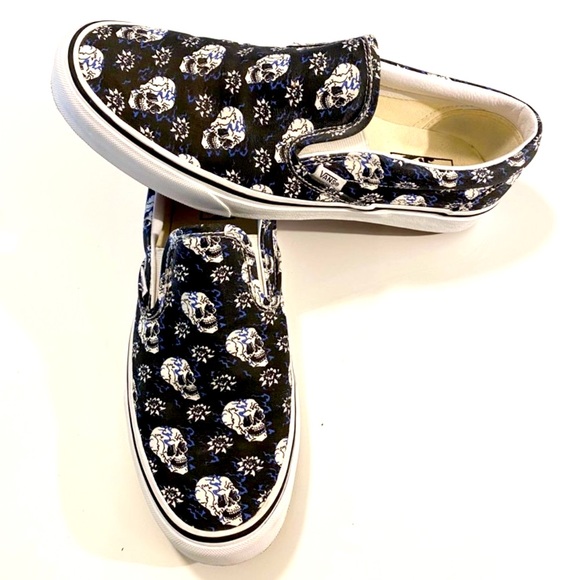 Men’s | Vans | Flash Skulls Classic Slip-On | Black/White/Blue | 11 - Picture 3 of 9